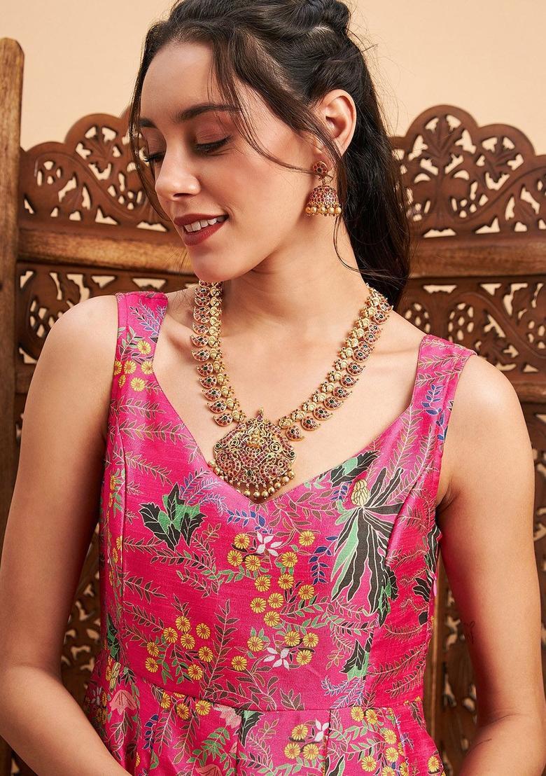 Pink Floral Print Kurtas - Indya