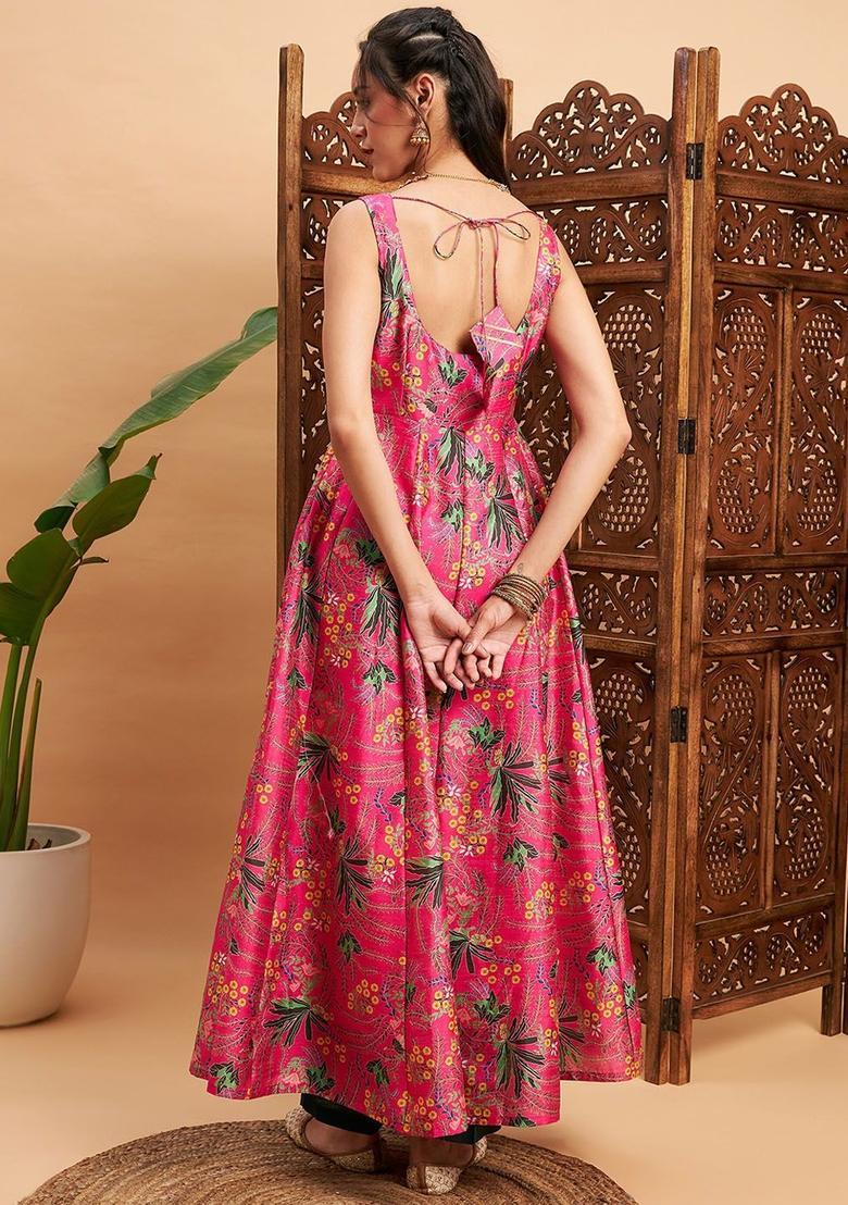 Pink Floral Print Kurtas - Indya
