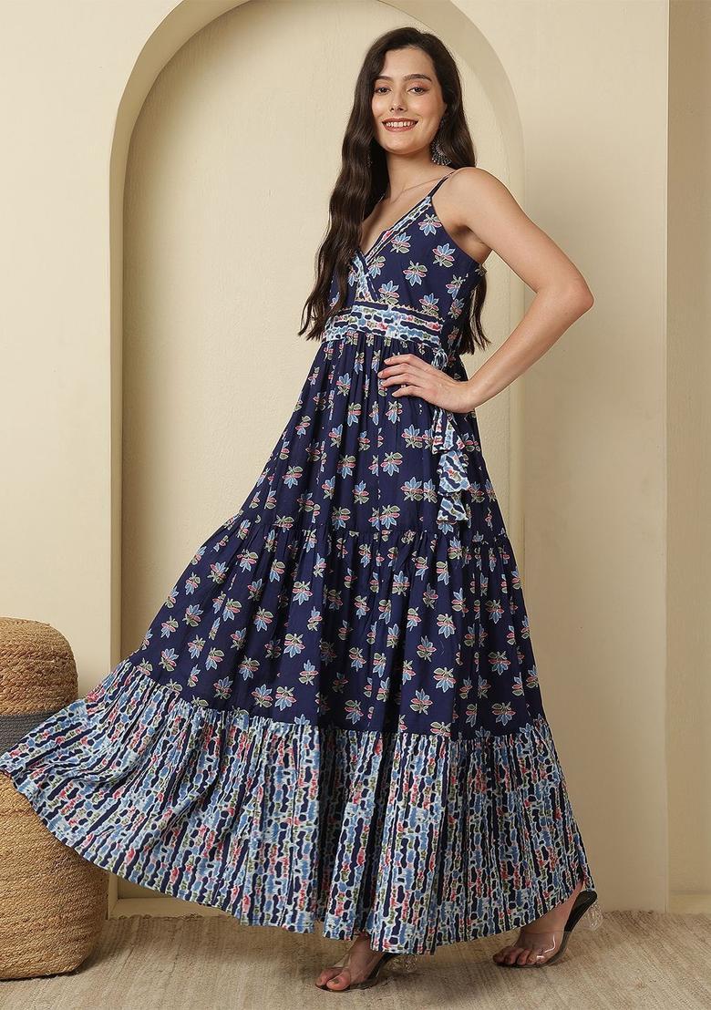 Blue Floral Print Kurtas - Indya