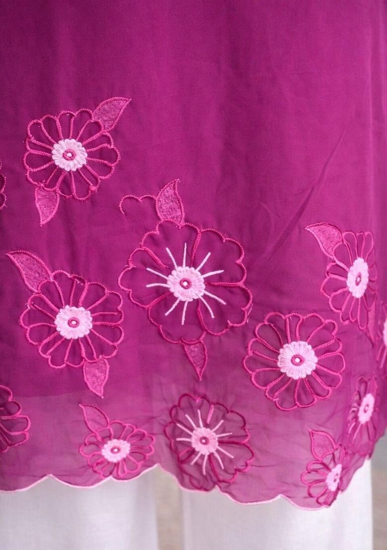 Magenta Embroidered Kurtas - Indya