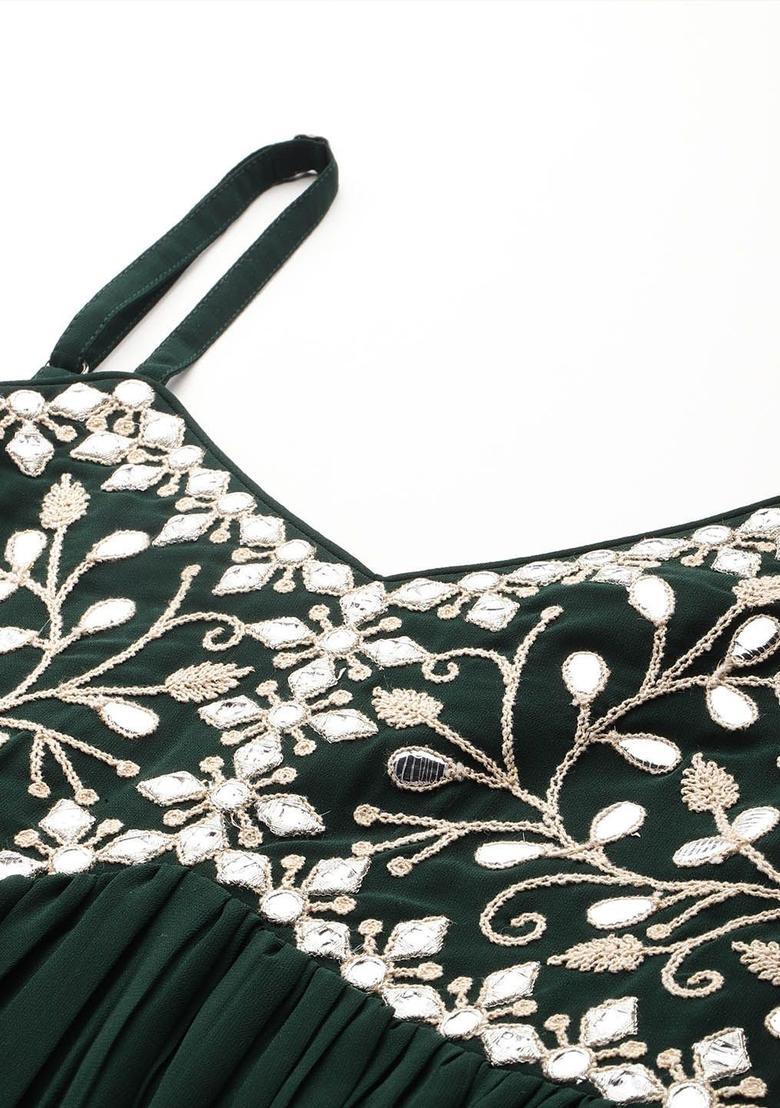 Green Embroidered Kurta Set - Indya