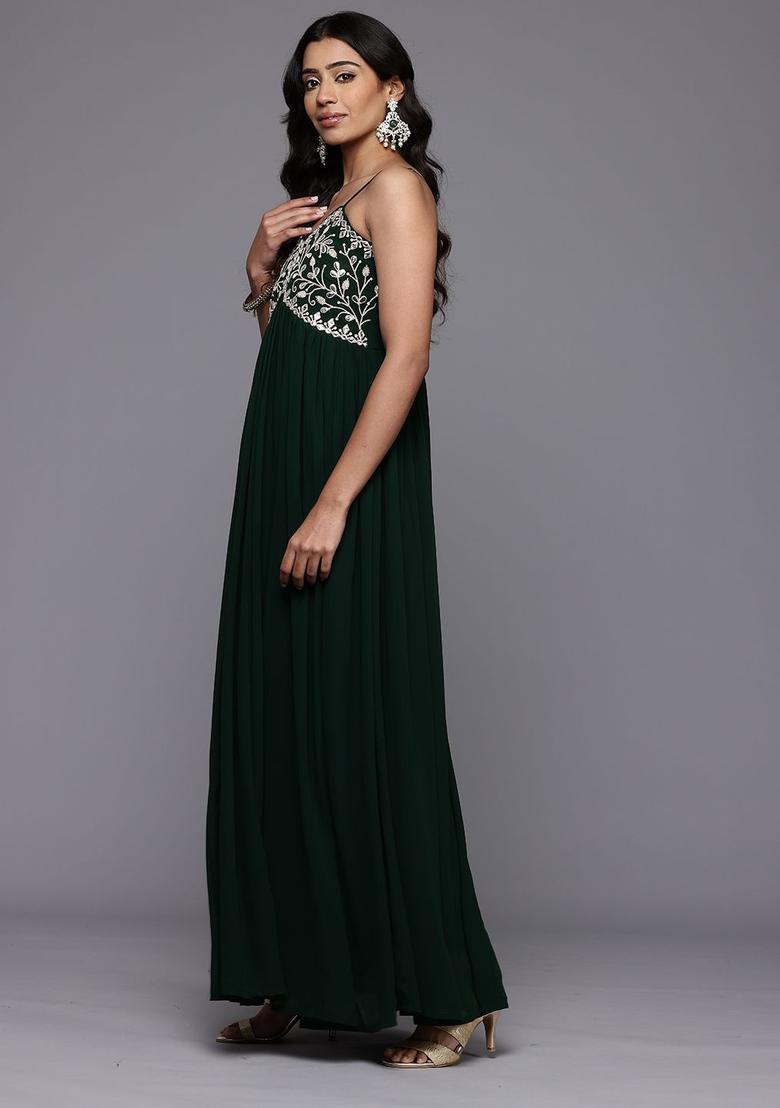 Green Embroidered Kurta Set - Indya