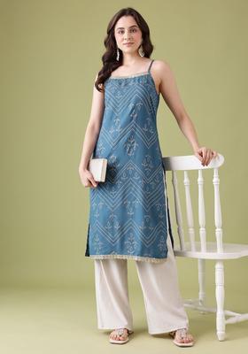 Blue Floral Print Kurtas