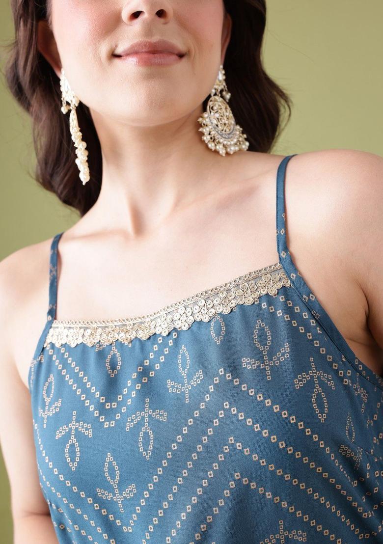 Blue Floral Print Kurtas - Indya