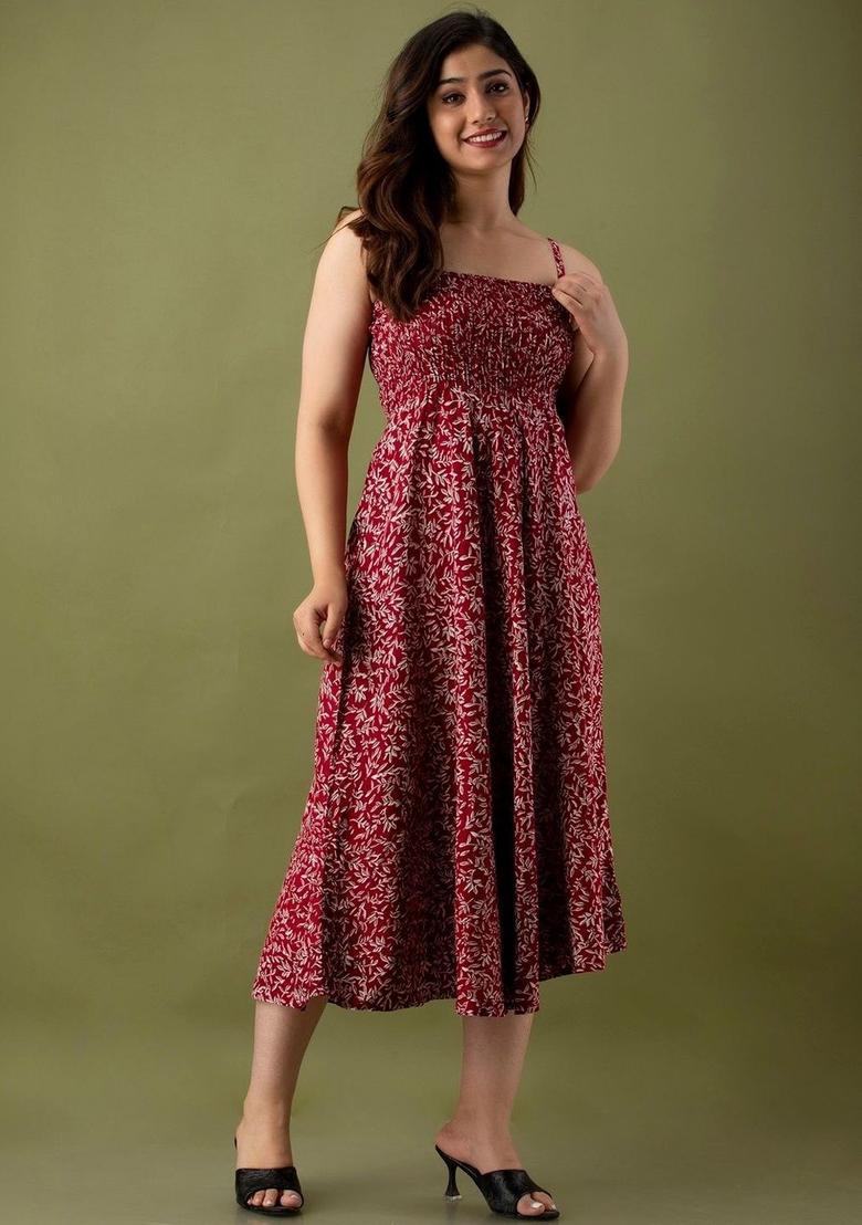 Maroon Floral Print Kurtas - Indya