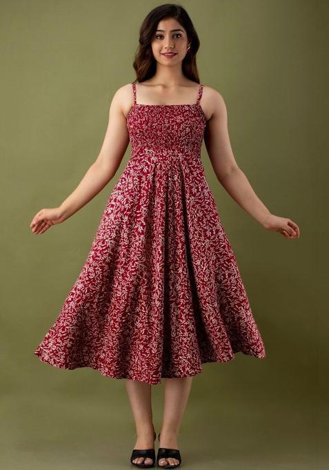 Maroon Floral Print Kurtas — view on Indya