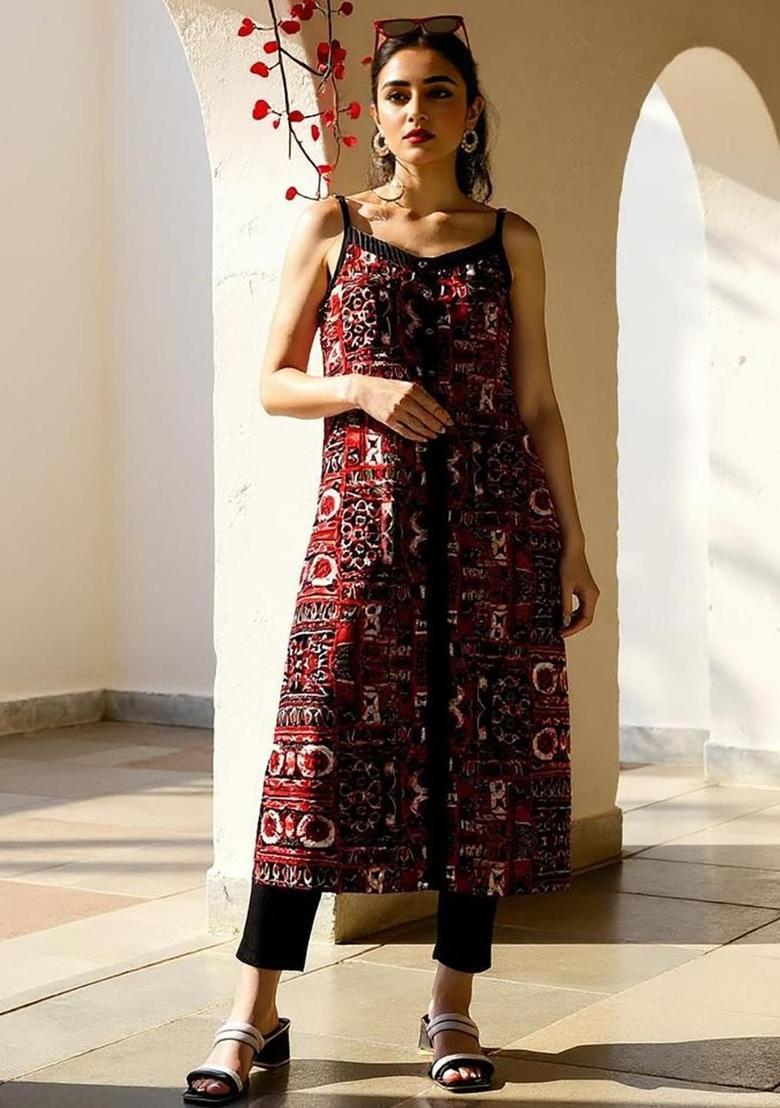 Black Printed Kurtas - Indya