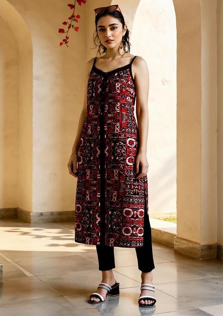 Black Printed Kurtas - Indya