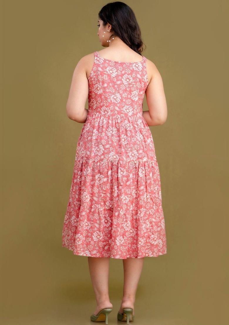 Peach Floral Print Kurtas - Indya