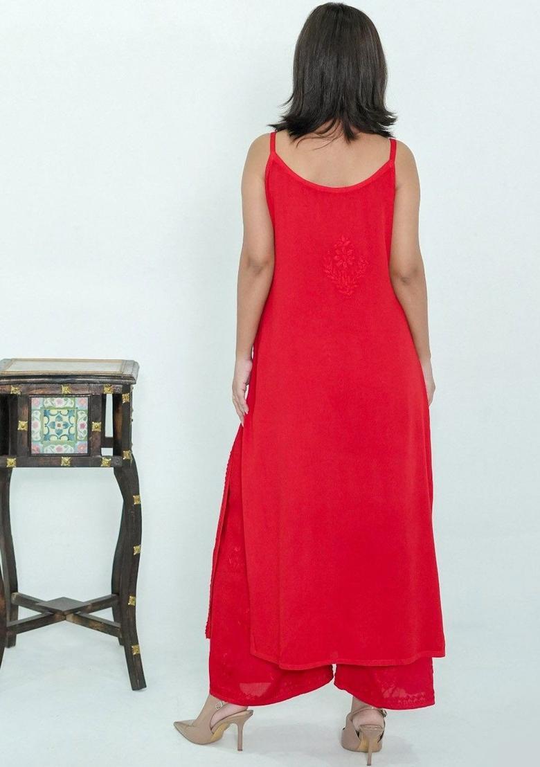 Red Embroidered Kurtas - Indya