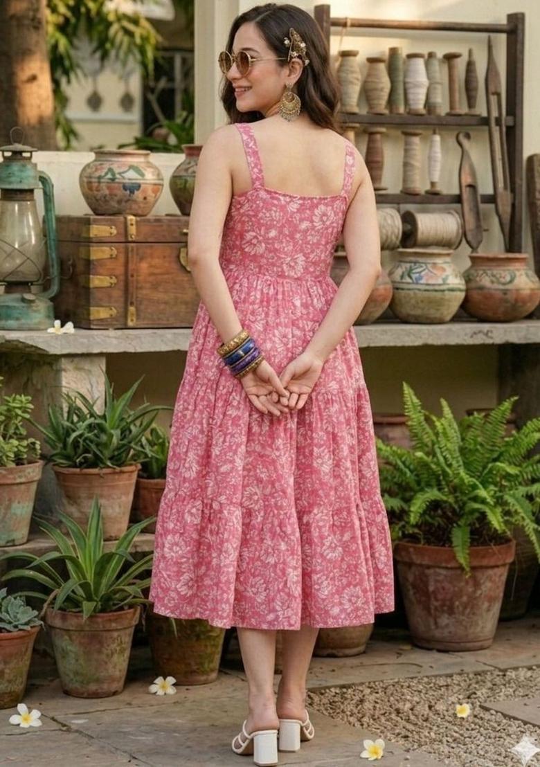 Pink Floral Print Kurtas - Indya