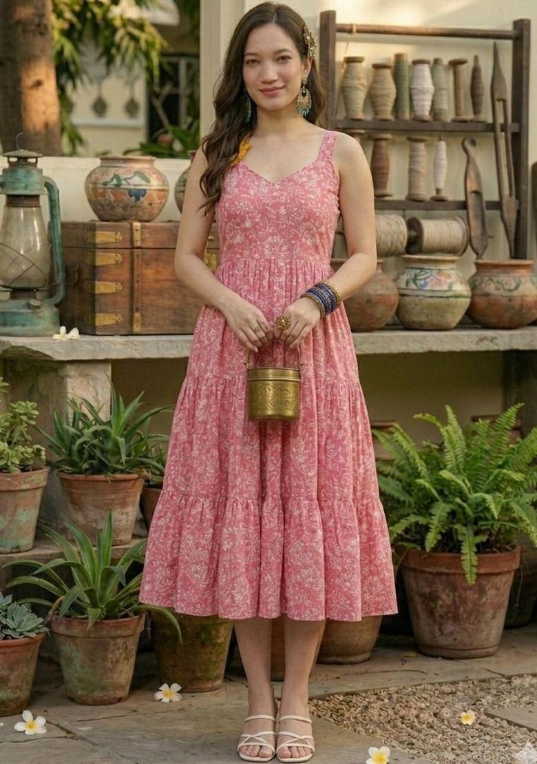 Pink Floral Print Kurtas - Indya