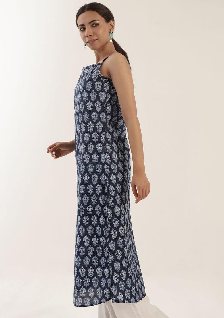 Blue Printed Cotton Kurtas - Indya