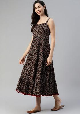 Black Floral Print Kurtas