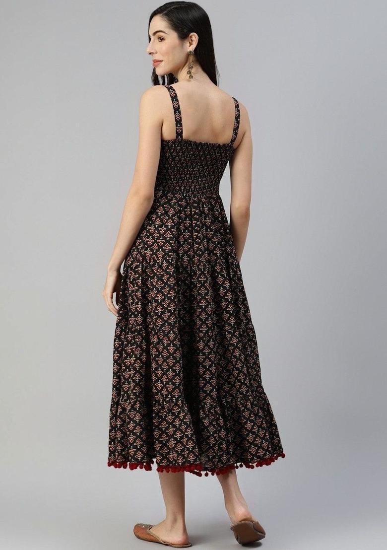 Black Floral Print Kurtas - Indya
