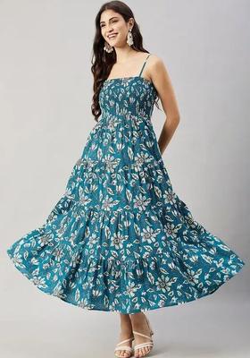 Teal Floral Print Kurtas