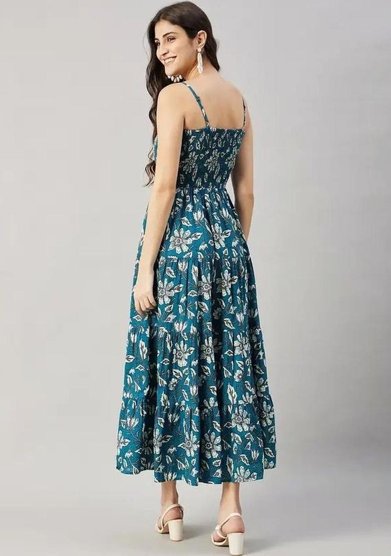 Teal Floral Print Kurtas - Indya
