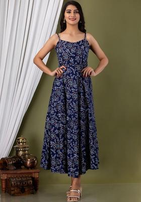 Navy Blue Floral Print Kurtas