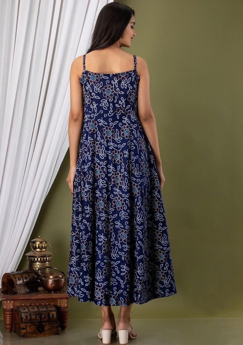 Navy Blue Floral Print Kurtas - Indya
