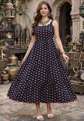 Black Floral Print Kurtas