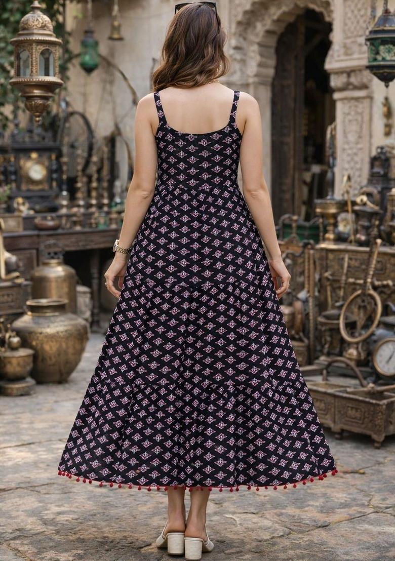 Black Floral Print Kurtas - Indya