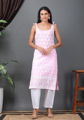 Pink Embroidered Cotton Kurtas