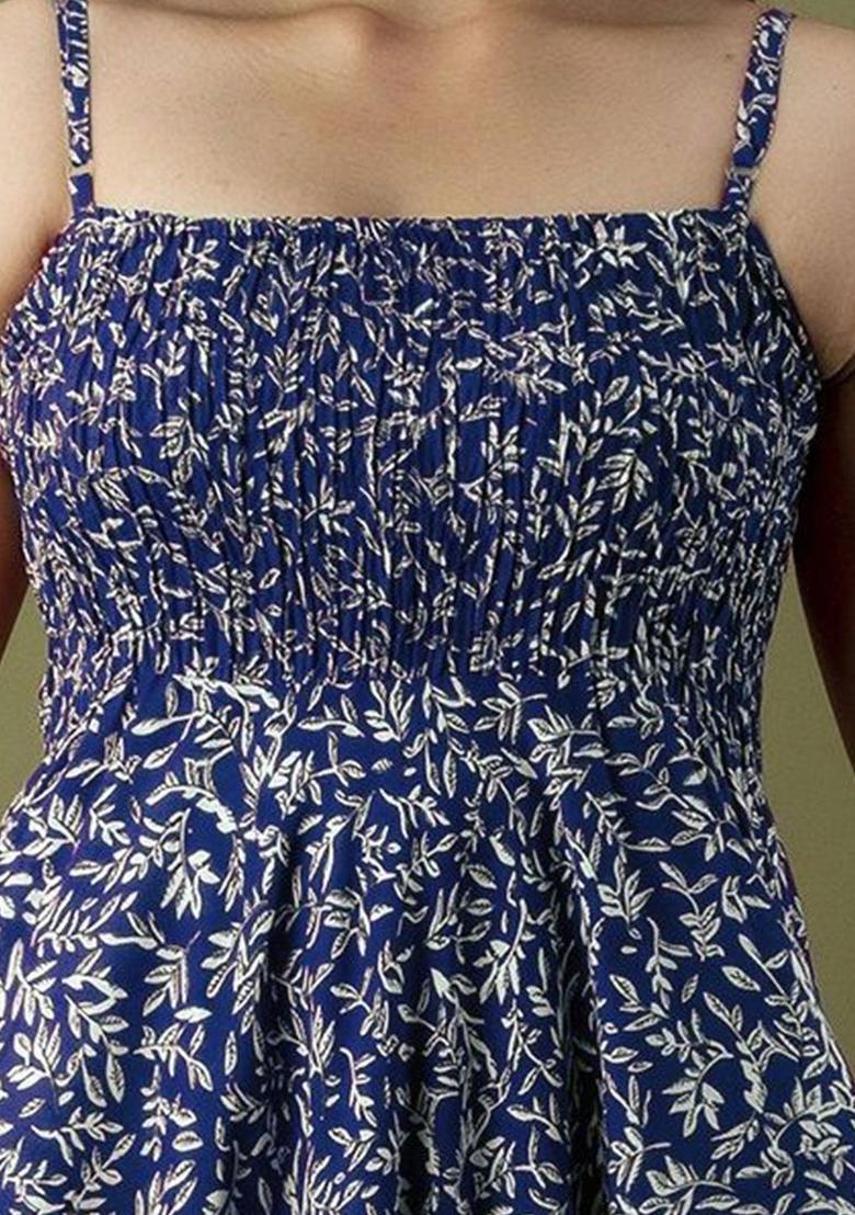 Navy Blue Floral Print Kurtas - Indya