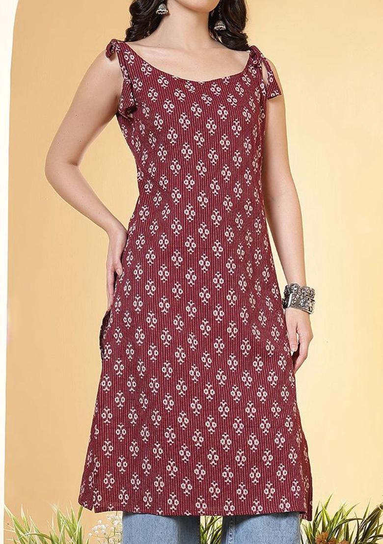 Burgundy Printed Kurtas - Indya