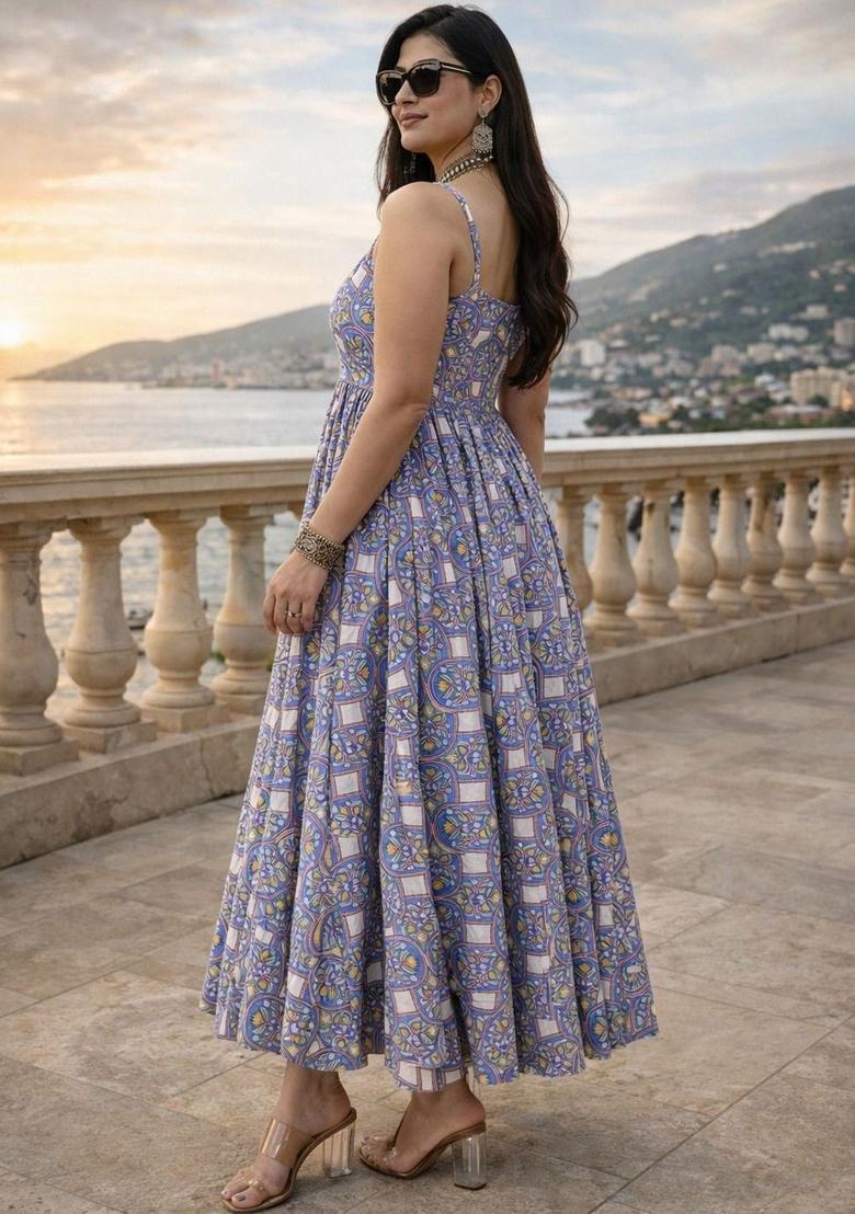 Blue Floral Print Kurtas - Indya