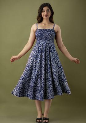 Navy Blue Floral Print Kurtas