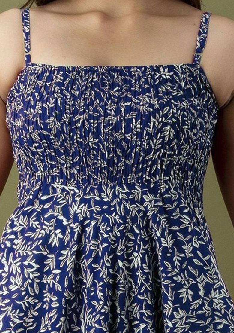 Navy Blue Floral Print Kurtas - Indya