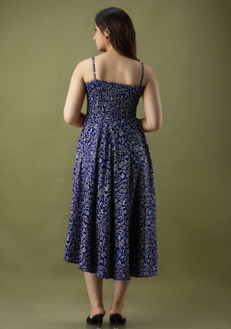 Navy Blue Floral Print Kurtas - Indya