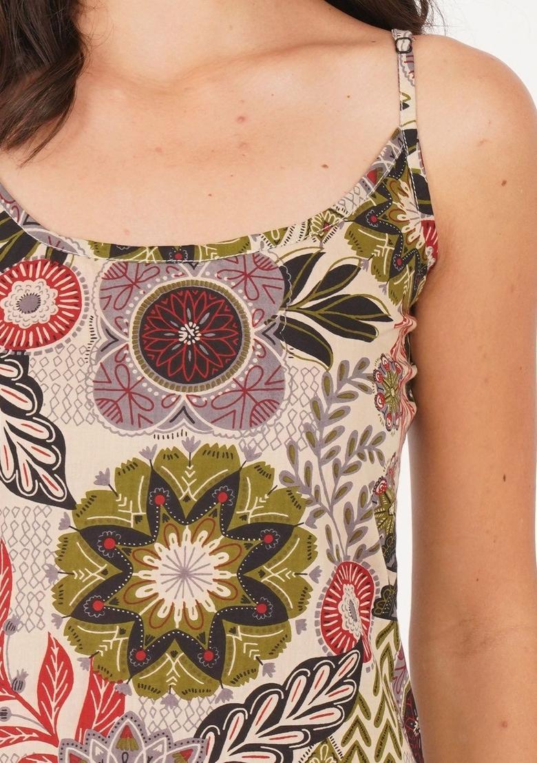 Beige Printed Cotton Kurtas - Indya