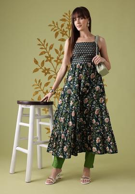 Green Floral Print Cotton Kurtas