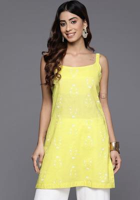 Yellow Floral Print Cotton Kurtas