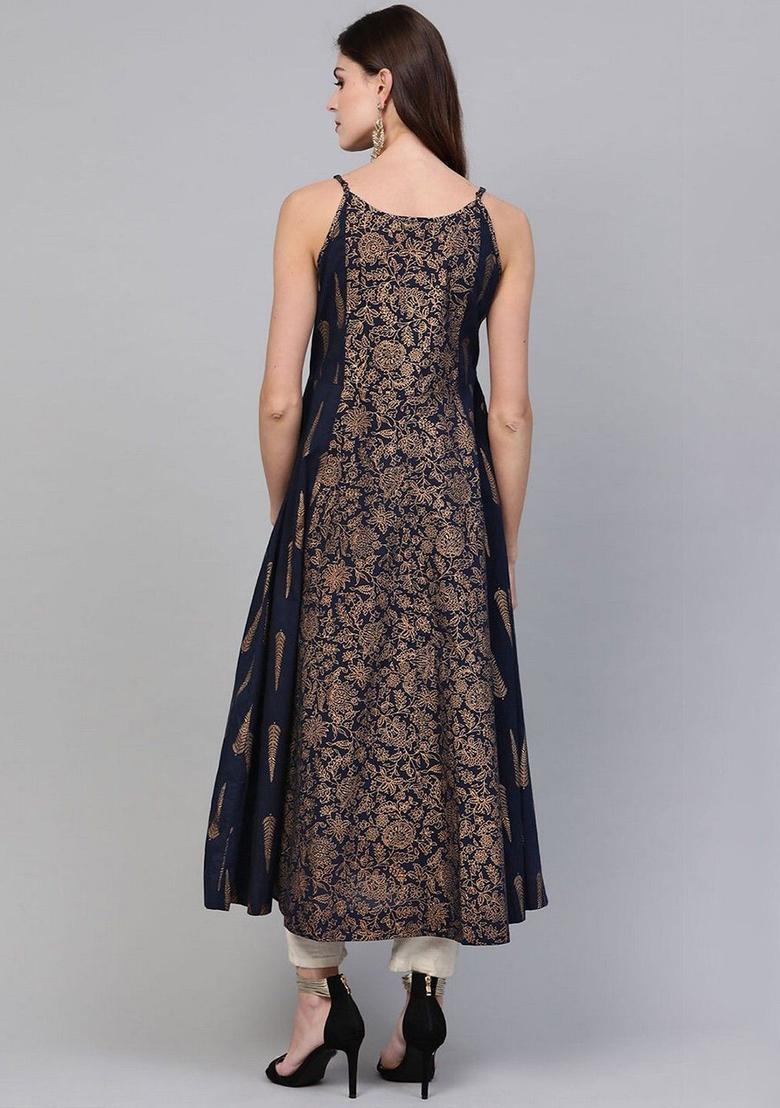 Navy Blue Printed Kurtas - Indya