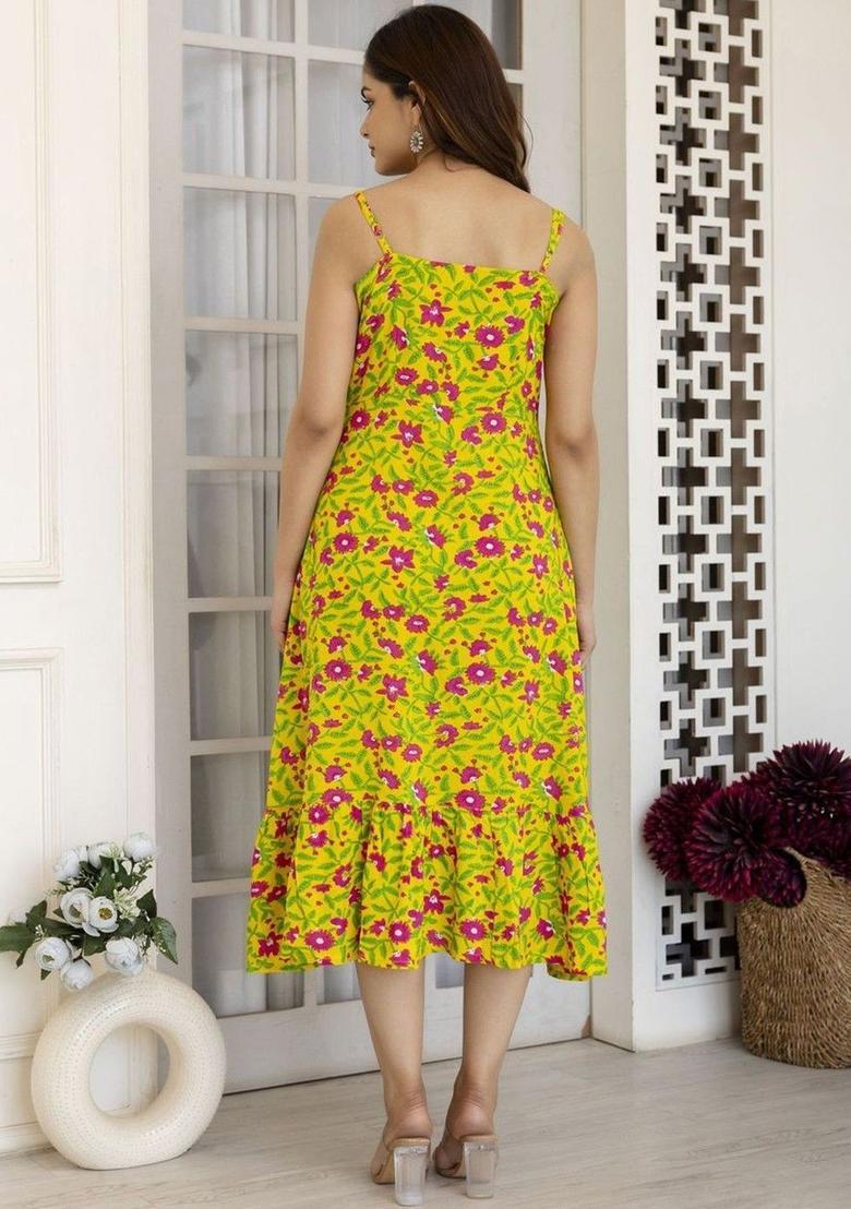 Yellow Floral Print Kurtas - Indya