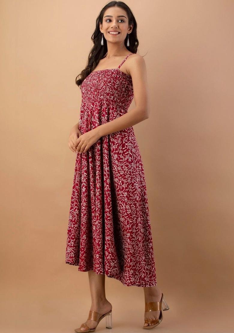 Maroon Floral Print Kurtas - Indya