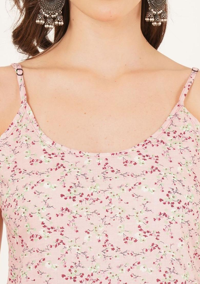 Pink Floral Print Cotton Kurtas - Indya