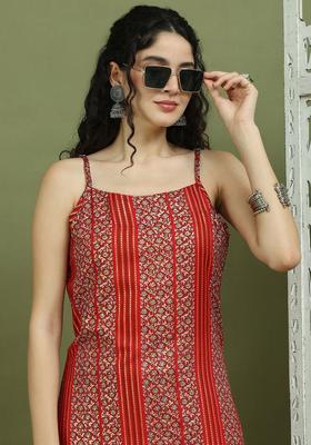 Red Floral Print Kurtas
