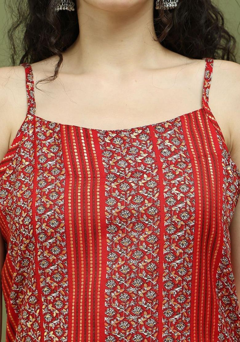 Red Floral Print Kurtas - Indya