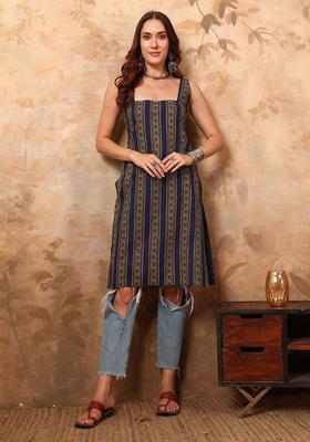 Navy Blue Striped Cotton Kurtas