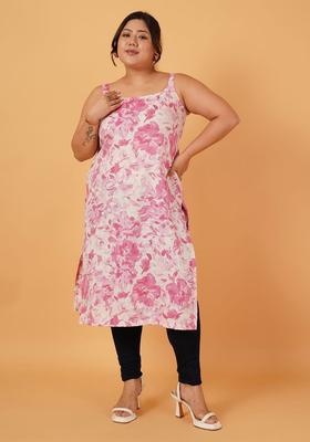 White Floral Print Kurtas