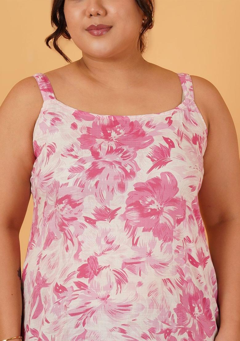 White Floral Print Kurtas - Indya