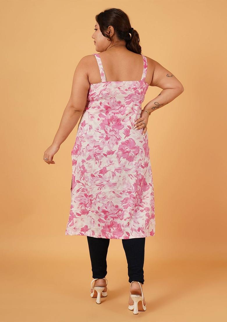 White Floral Print Kurtas - Indya