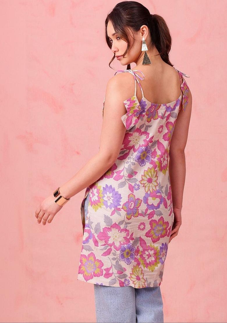 Lavender Floral Print Kurtas - Indya