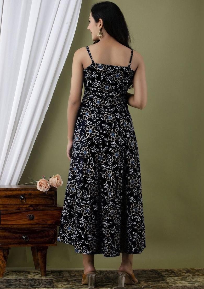 Black Floral Print Kurtas - Indya