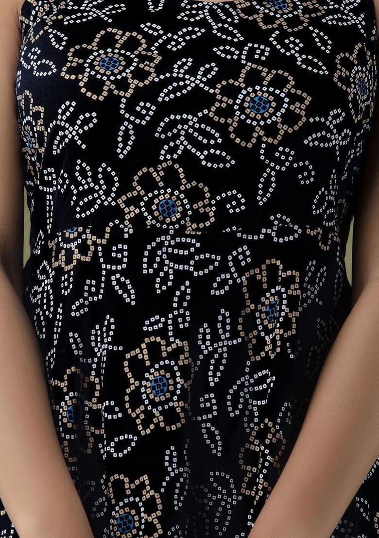 Black Floral Print Kurtas - Indya