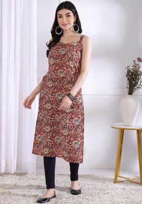 Maroon Floral Print Cotton Kurtas