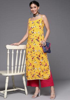 Yellow Floral Print Kurtas